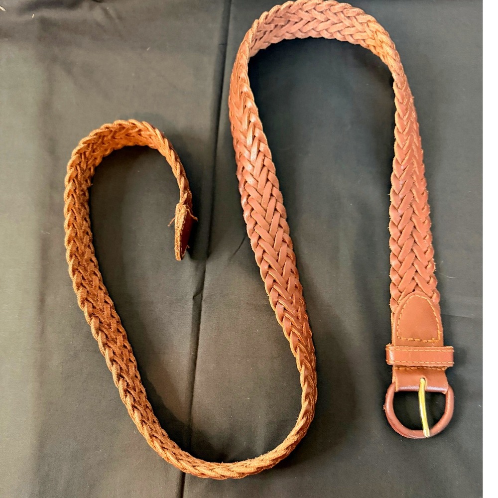 Vintage Surrey Brown Braided Leather Belt Genuine Cowhide Woven BoHo Western M